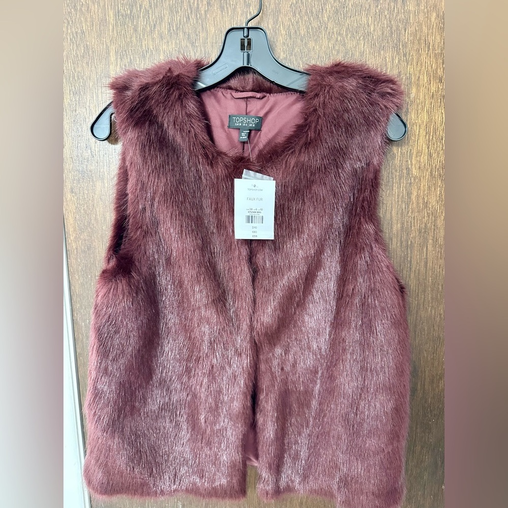 NWT Topshop Burgundy Faux Fur Vest